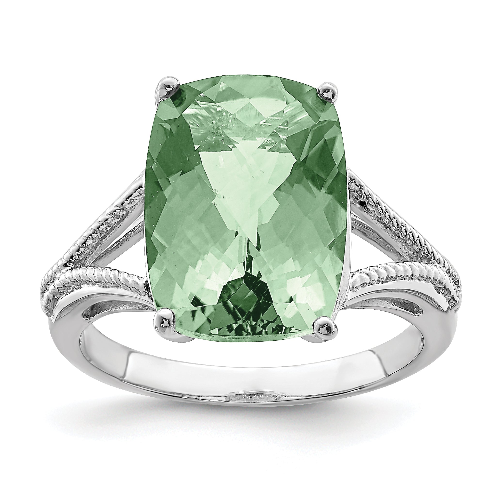 Sterlingsilber Rhodium Karo Schliff Grün Quarz Ring