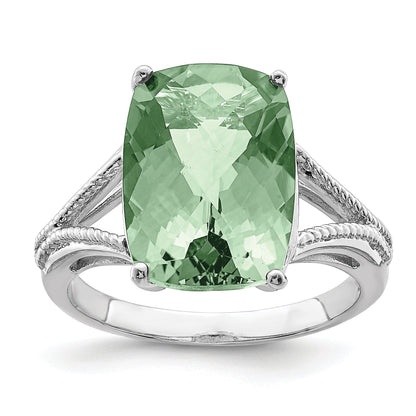 Sterlingsilber Rhodium Karo Schliff Grün Quarz Ring