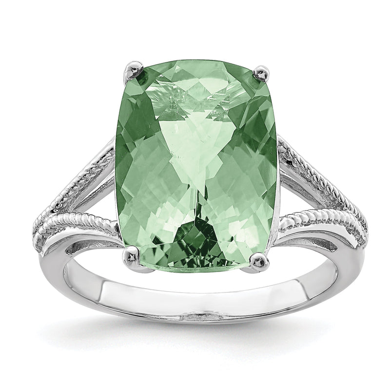 Sterlingsilber Rhodium Karo Schliff Grün Quarz Ring
