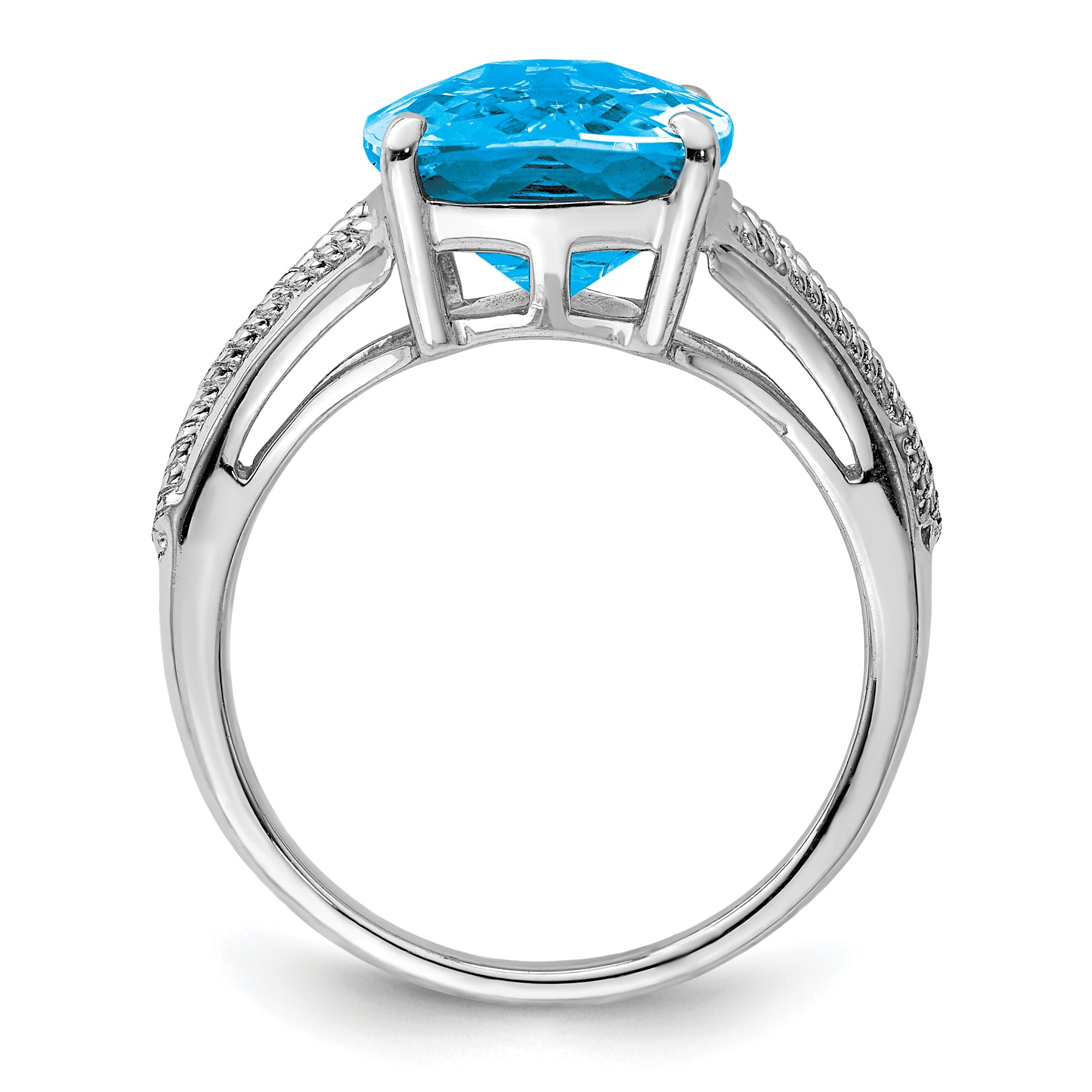 Sterlingsilber Rhodium Karo Schliff Blautopas Ring
