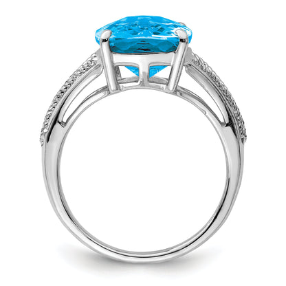 Sterlingsilber Rhodium Karo Schliff Blautopas Ring