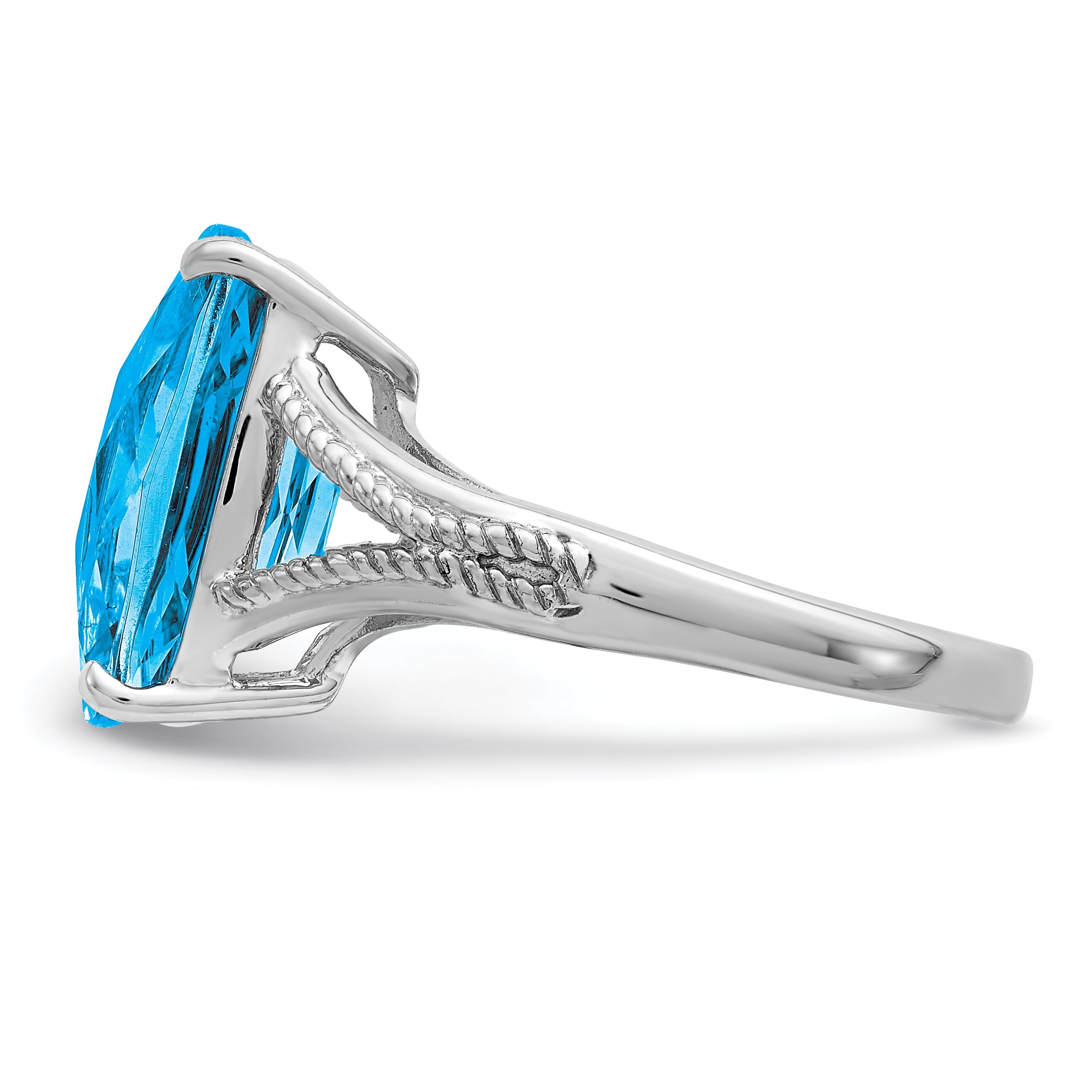Sterlingsilber Rhodium Karo Schliff Blautopas Ring