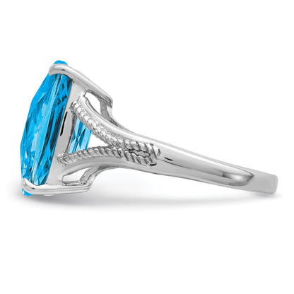 Sterlingsilber Rhodium Karo Schliff Blautopas Ring