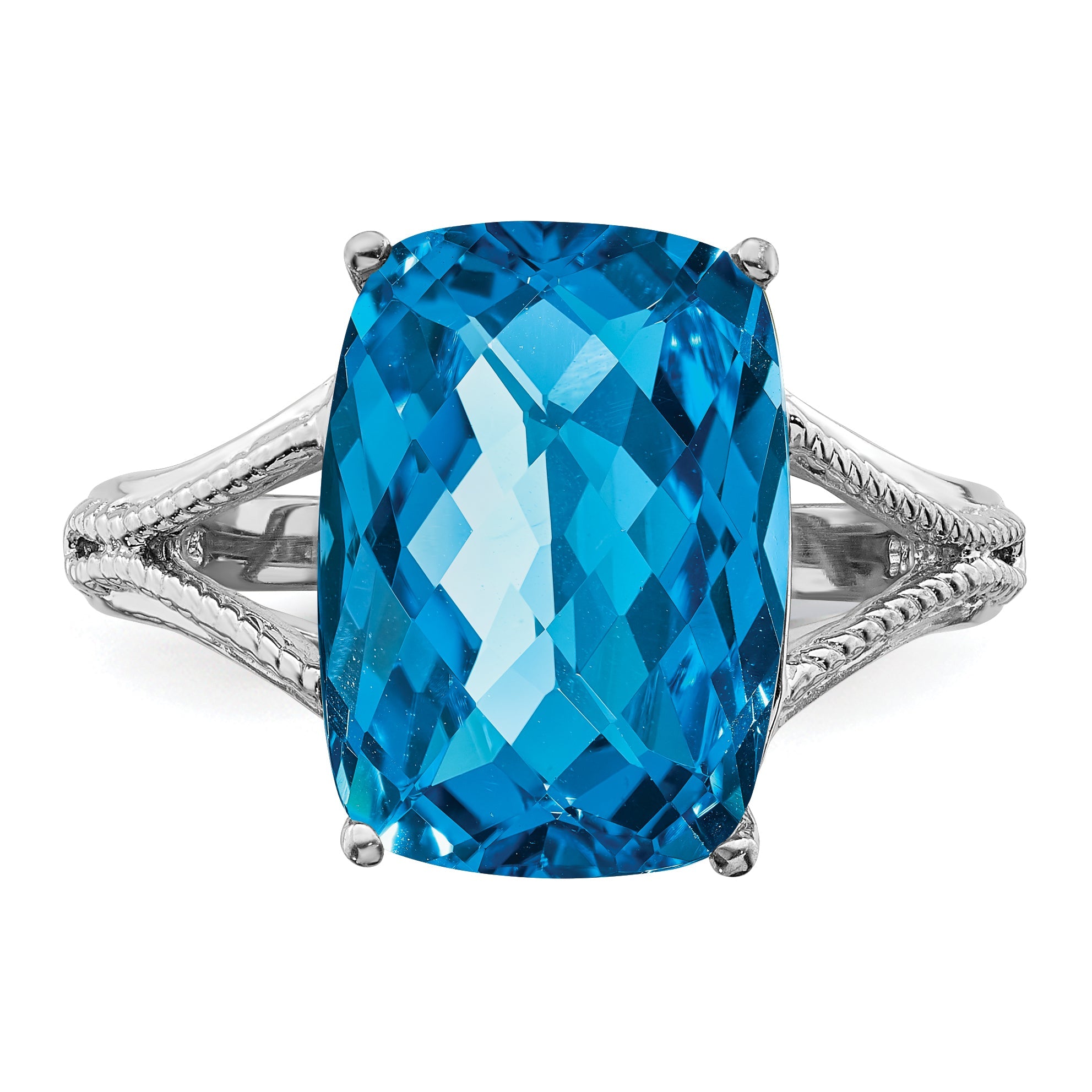 Sterlingsilber Rhodium Karo Schliff Blautopas Ring