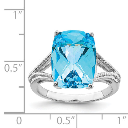 Sterlingsilber Rhodium Karo Schliff Blautopas Ring