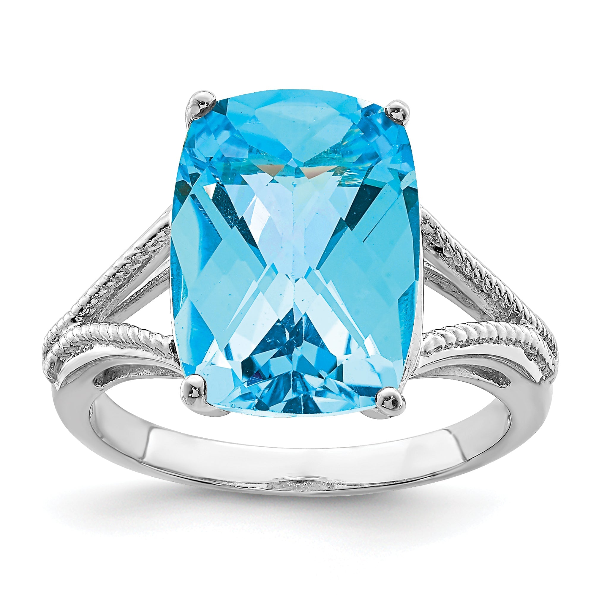 Sterlingsilber Rhodium Karo Schliff Blautopas Ring
