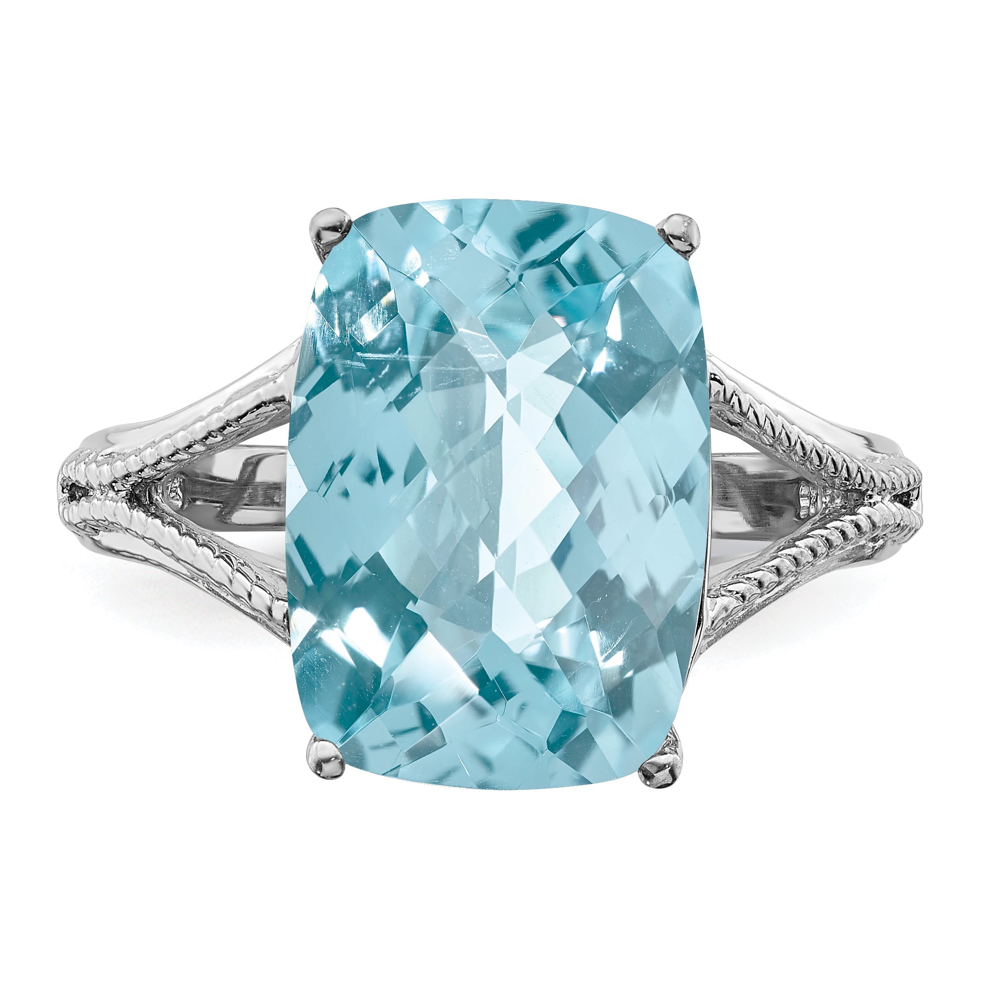 Sterlingsilber Rhodium Karo Schliff Himmel Blautopas Ring