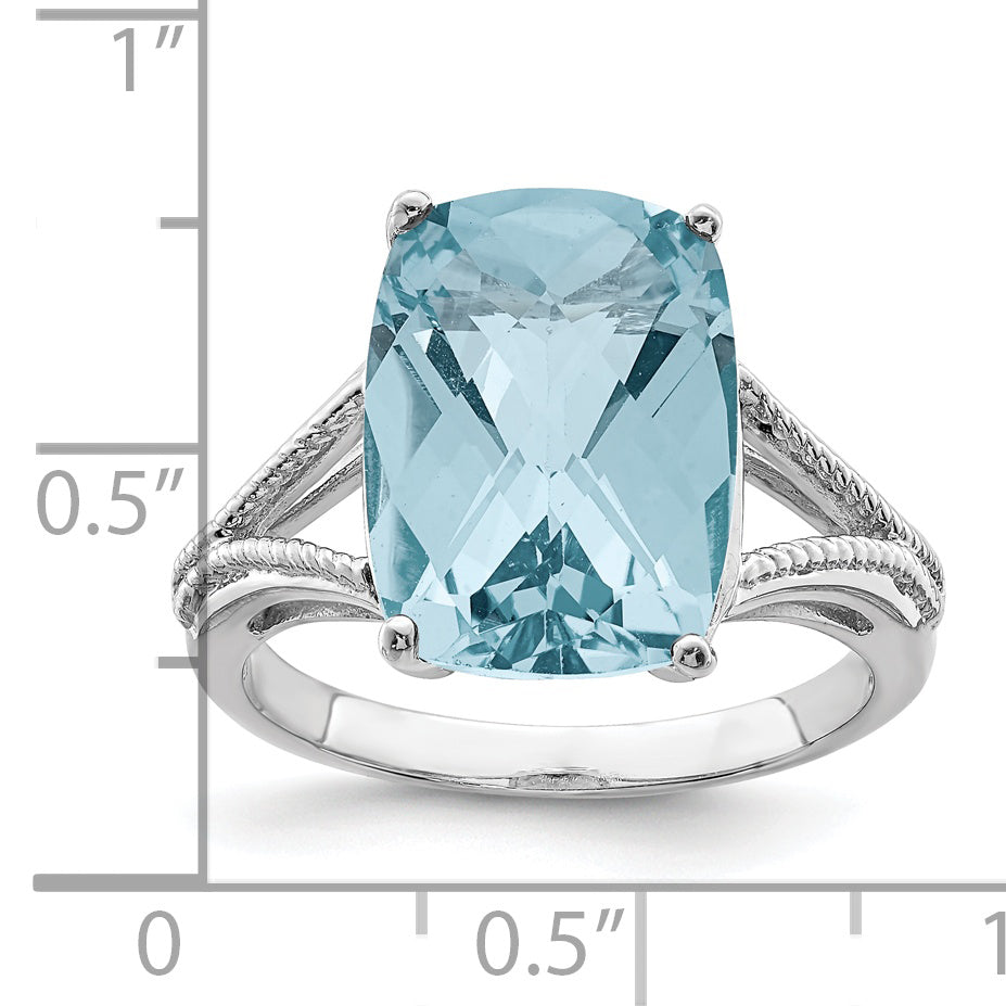Sterlingsilber Rhodium Karo Schliff Himmel Blautopas Ring