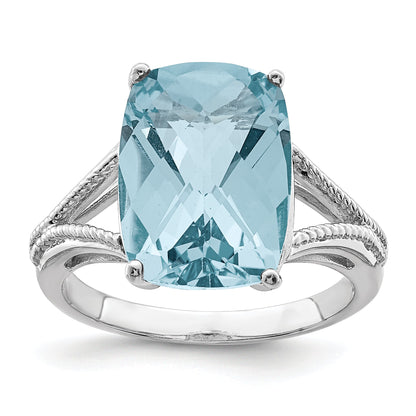 Sterlingsilber Rhodium Karo Schliff Himmel Blautopas Ring