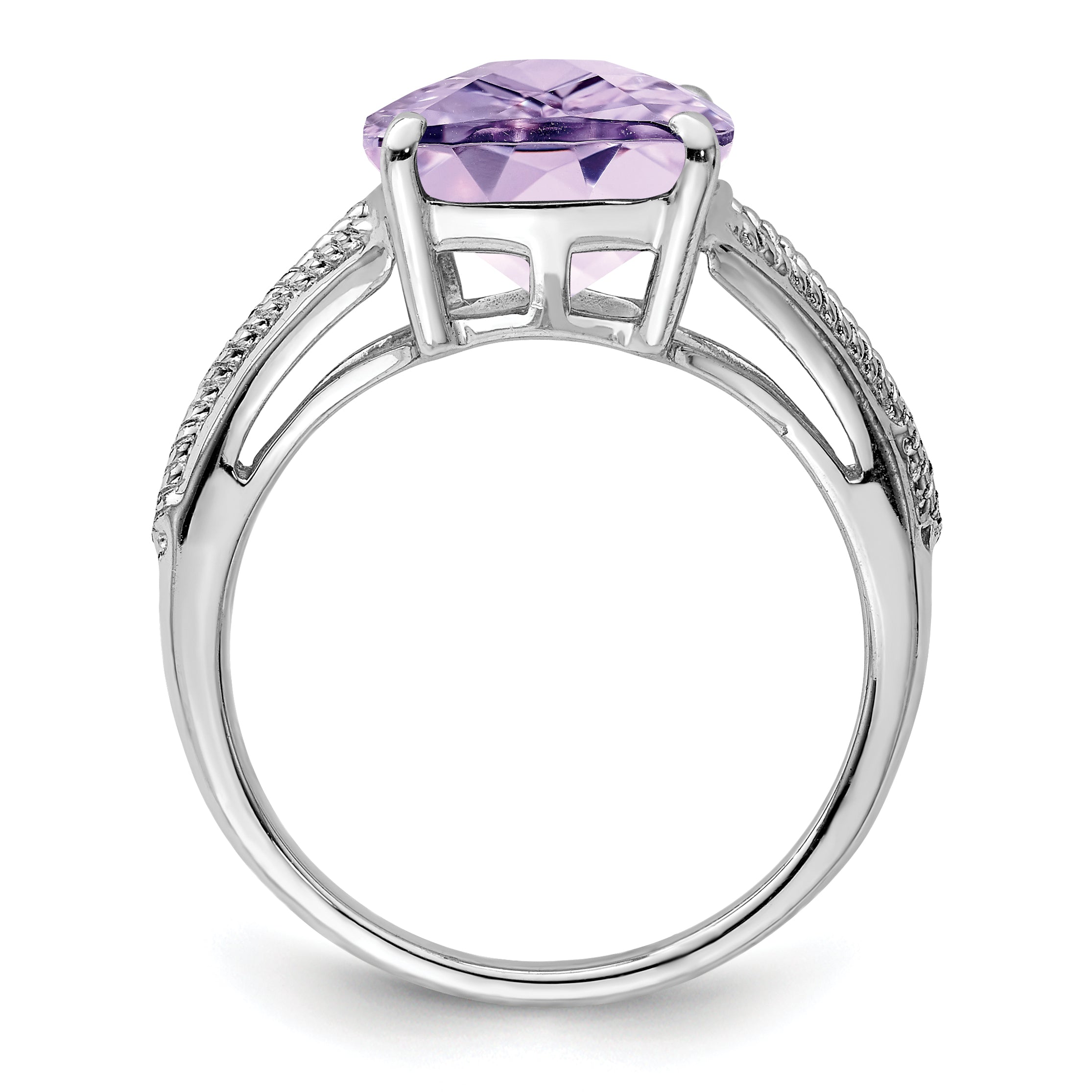 Sterlingsilber Rhodium Karo Schliff Rosa Quarz Ring