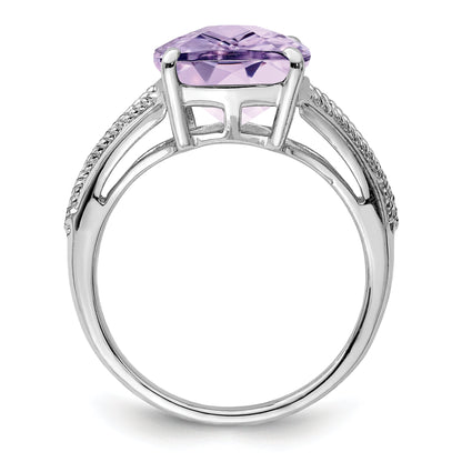 Sterlingsilber Rhodium Karo Schliff Rosa Quarz Ring