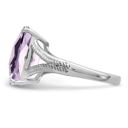 Sterlingsilber Rhodium Karo Schliff Rosa Quarz Ring