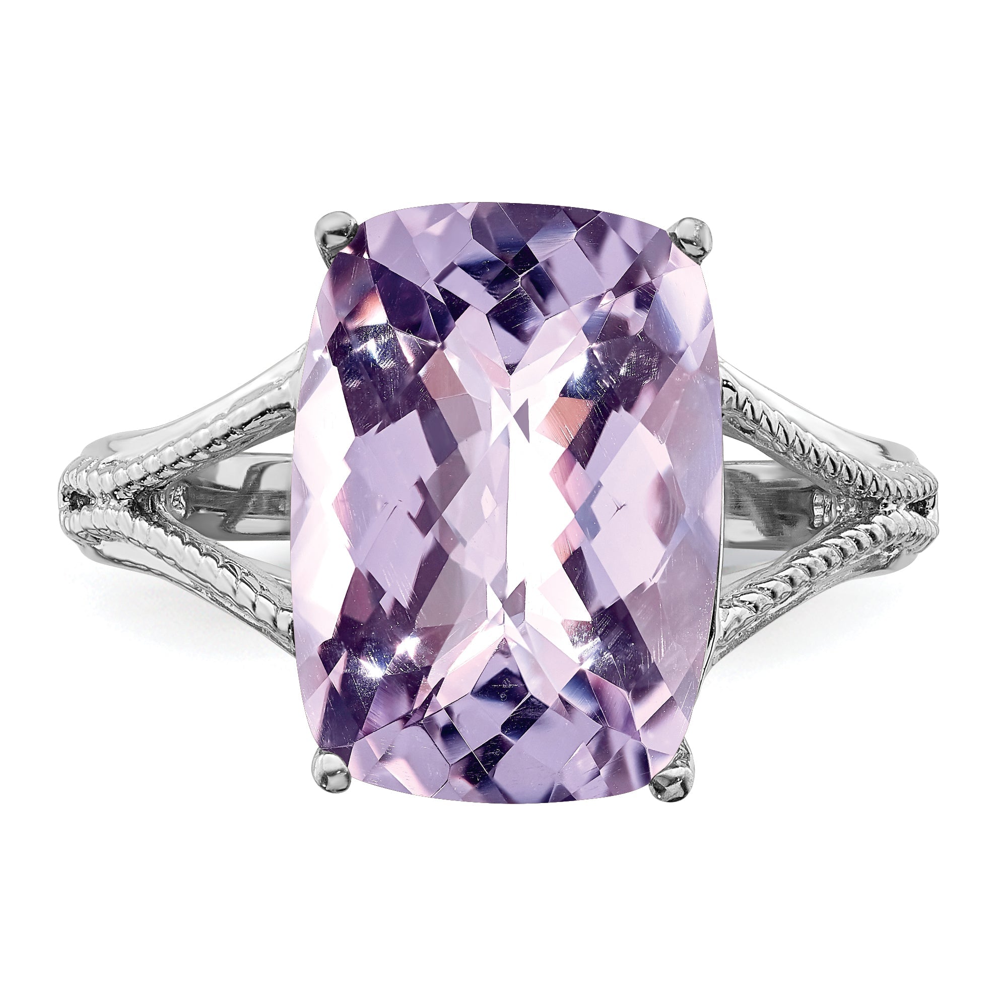 Sterlingsilber Rhodium Karo Schliff Rosa Quarz Ring