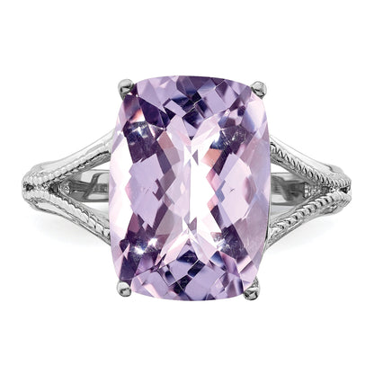 Sterlingsilber Rhodium Karo Schliff Rosa Quarz Ring