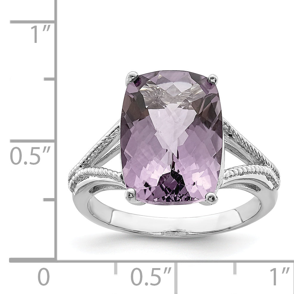 Sterlingsilber Rhodium Karo Schliff Rosa Quarz Ring