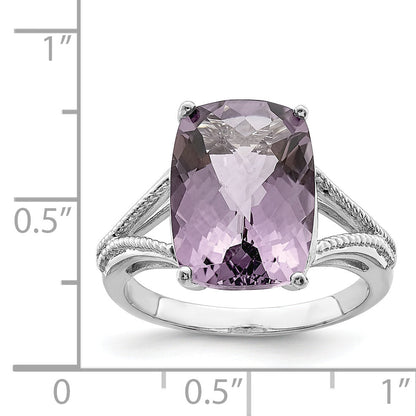 Sterlingsilber Rhodium Karo Schliff Rosa Quarz Ring