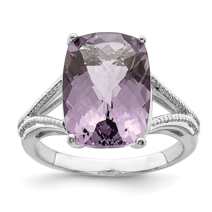 Sterlingsilber Rhodium Karo Schliff Rosa Quarz Ring