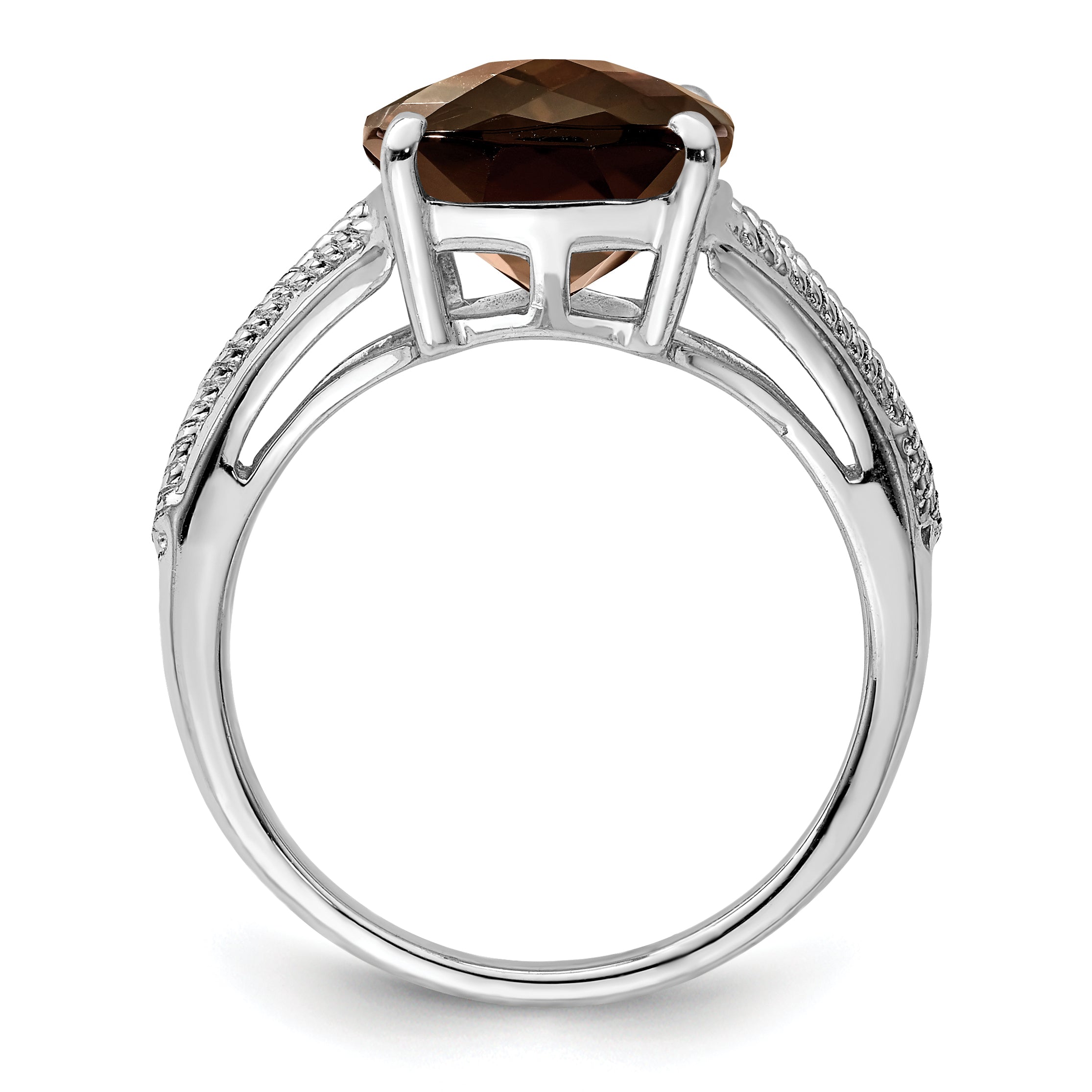 Sterlingsilber Rhodium Karo Schliff Rauch Quarz Ring