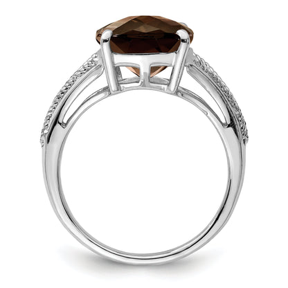 Sterlingsilber Rhodium Karo Schliff Rauch Quarz Ring