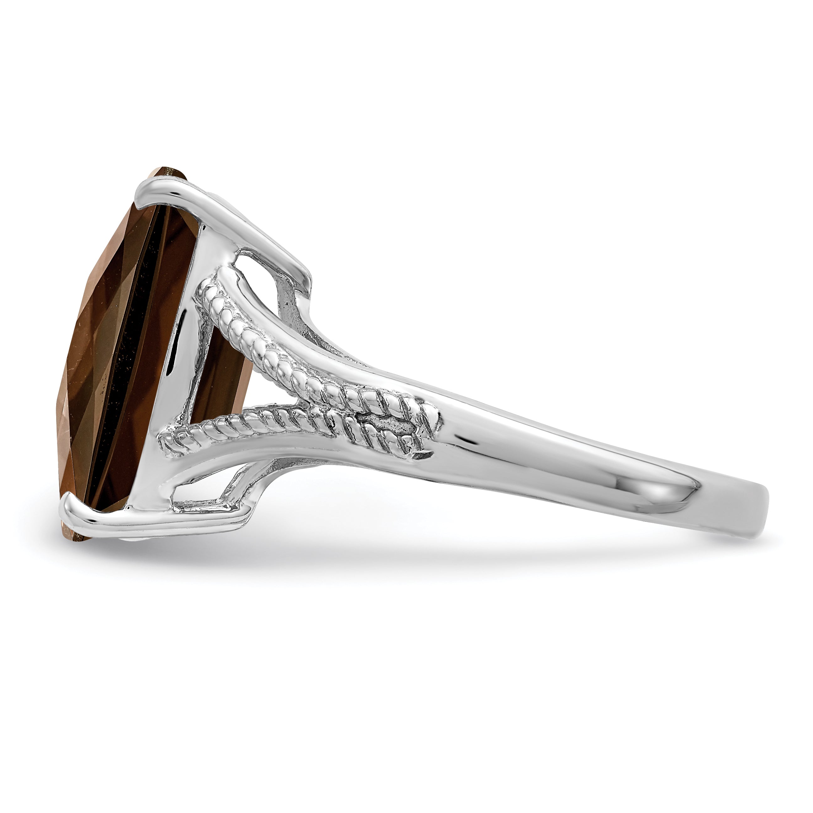 Sterlingsilber Rhodium Karo Schliff Rauch Quarz Ring