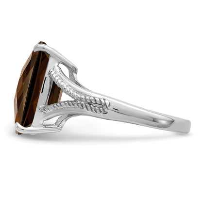 Sterlingsilber Rhodium Karo Schliff Rauch Quarz Ring