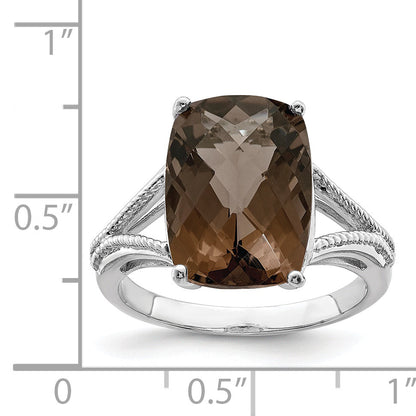 Sterlingsilber Rhodium Karo Schliff Rauch Quarz Ring