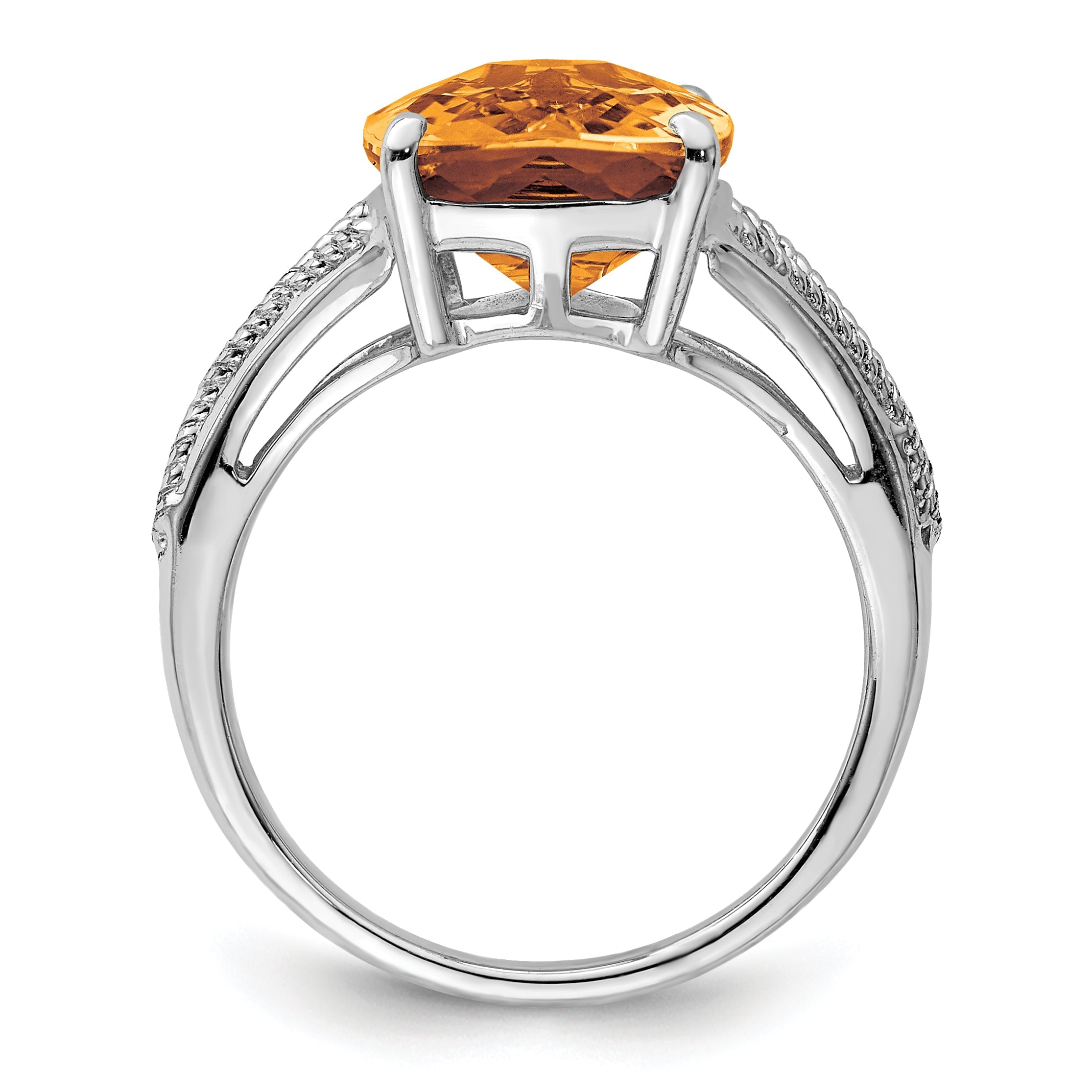 Sterlingsilber Rhodium Karo Schliff Whiskey Quarz Ring