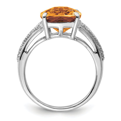 Sterlingsilber Rhodium Karo Schliff Whiskey Quarz Ring