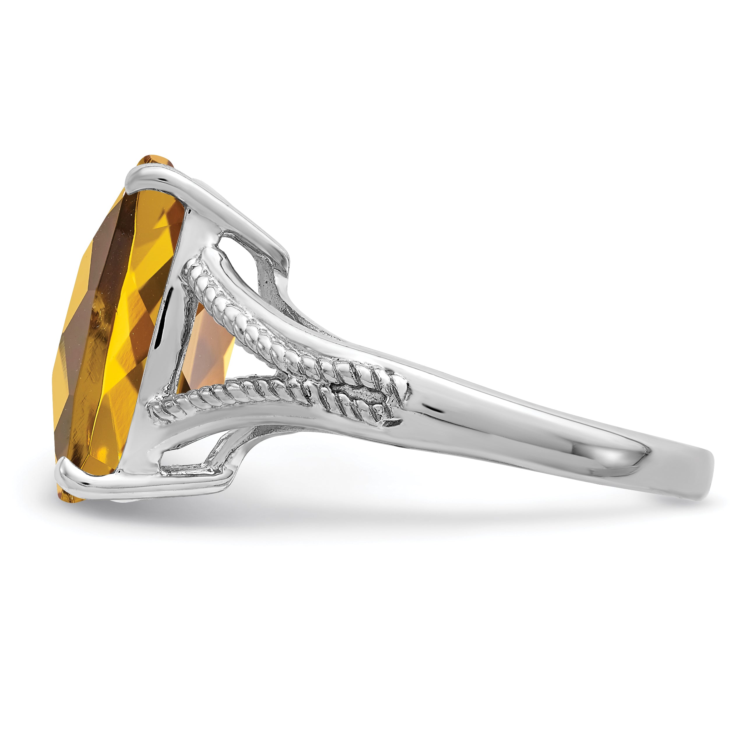 Sterlingsilber Rhodium Karo Schliff Whiskey Quarz Ring