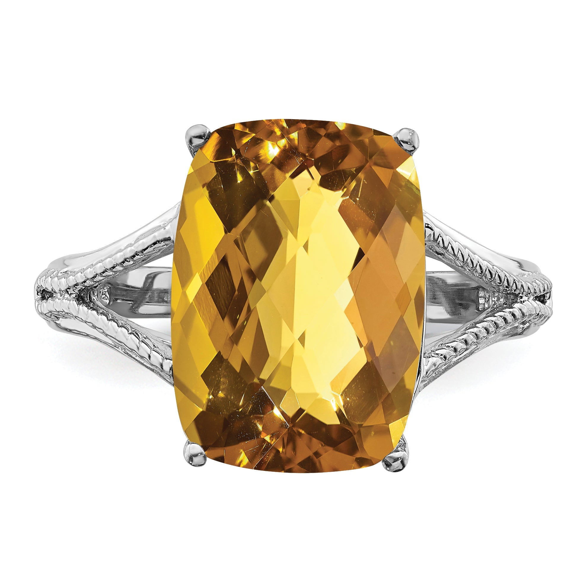 Sterlingsilber Rhodium Karo Schliff Whiskey Quarz Ring