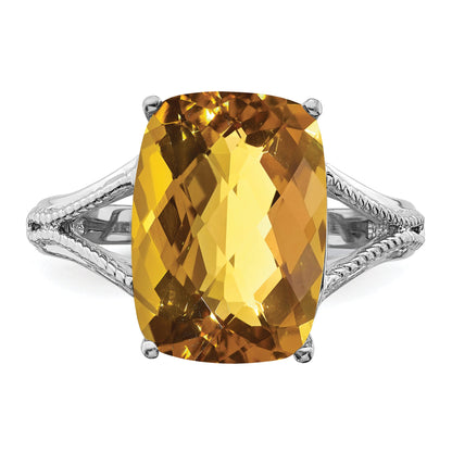 Sterlingsilber Rhodium Karo Schliff Whiskey Quarz Ring