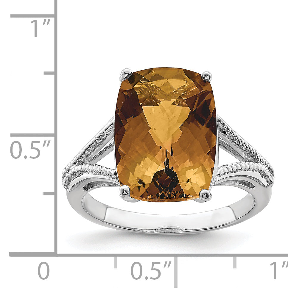 Sterlingsilber Rhodium Karo Schliff Whiskey Quarz Ring
