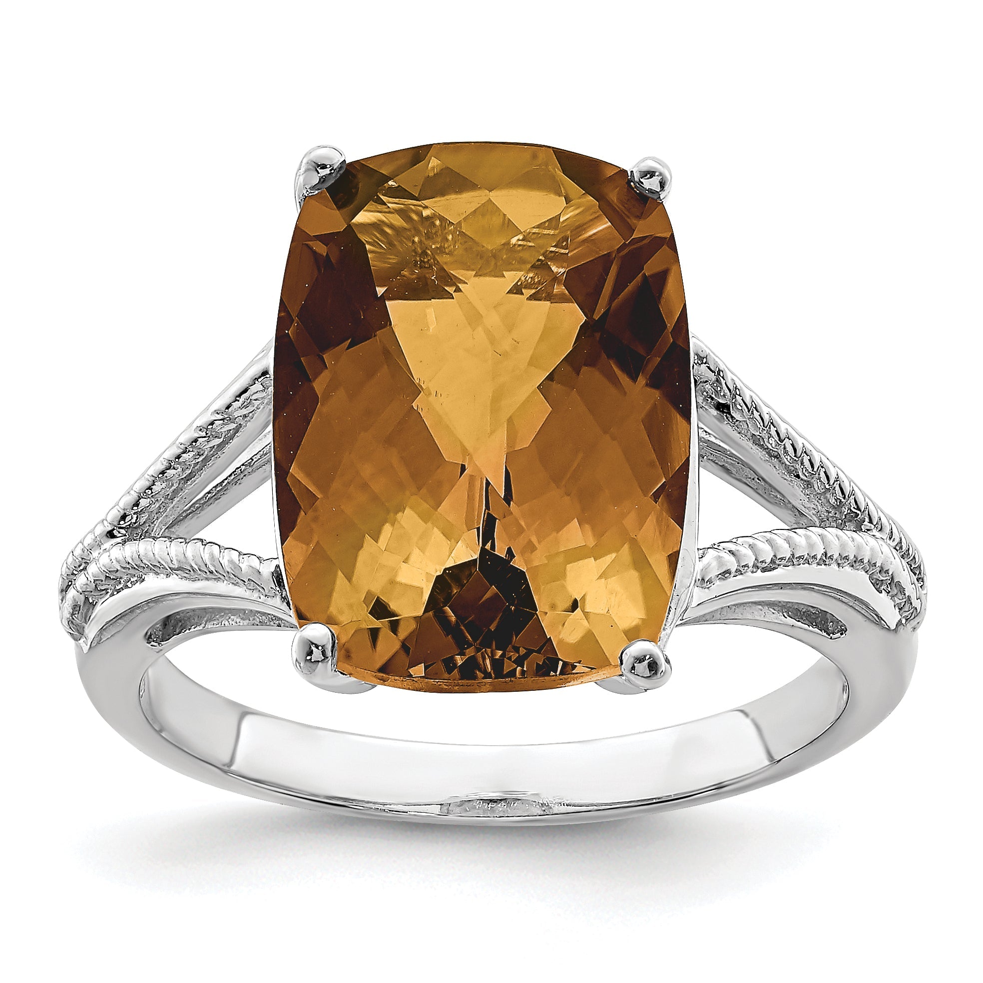 Sterlingsilber Rhodium Karo Schliff Whiskey Quarz Ring
