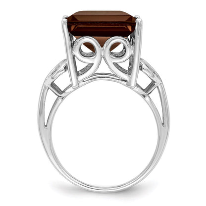 Sterlingsilber Rhodium Rauch Quarz Ring