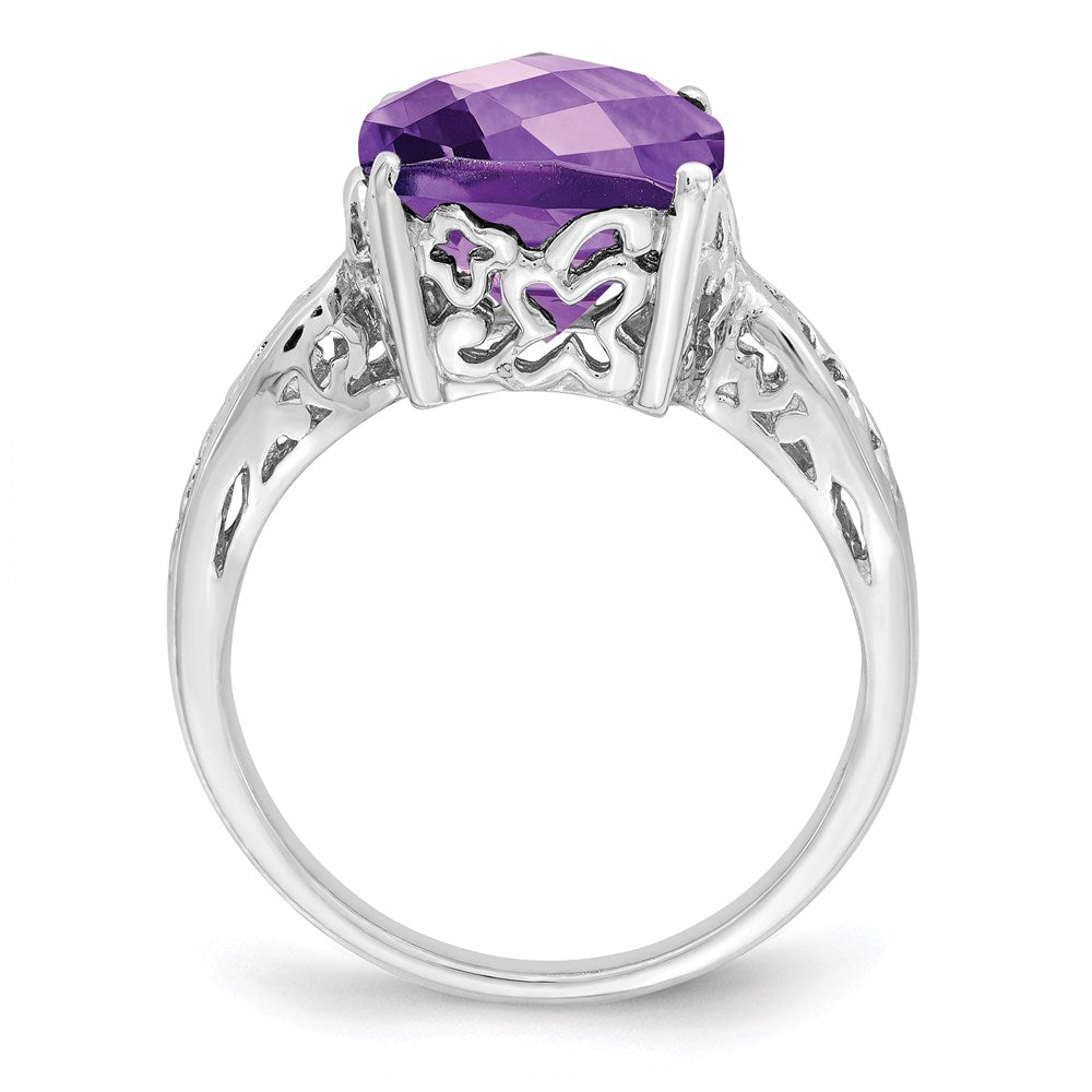 Sterlingsilber Rhodiniert Karo Schliff Amethyst Ring (size 7 Nur)