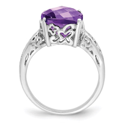 Sterlingsilber Rhodiniert Karo Schliff Amethyst Ring (size 7 Nur)