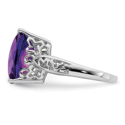 Sterlingsilber Rhodiniert Karo Schliff Amethyst Ring (size 7 Nur)