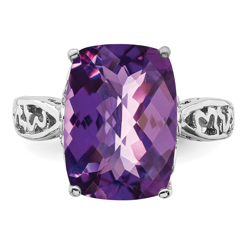 Sterlingsilber Rhodiniert Karo Schliff Amethyst Ring (size 7 Nur)