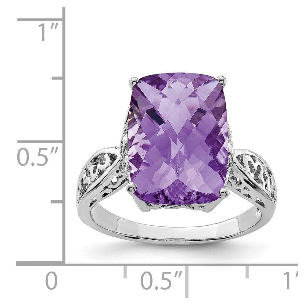 Sterlingsilber Rhodiniert Karo Schliff Amethyst Ring (size 7 Nur)