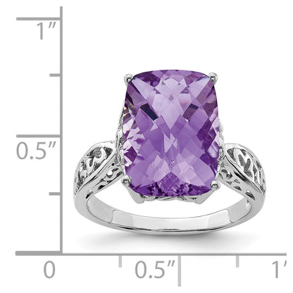 Sterlingsilber Rhodiniert Karo Schliff Amethyst Ring (size 7 Nur)