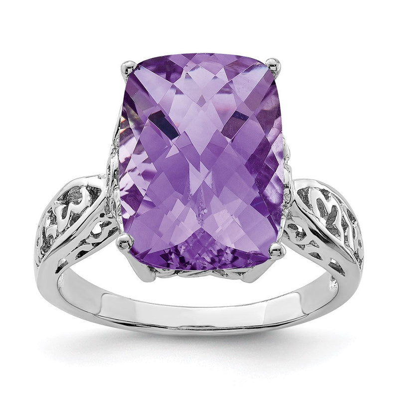 Sterlingsilber Rhodiniert Karo Schliff Amethyst Ring (size 7 Nur)