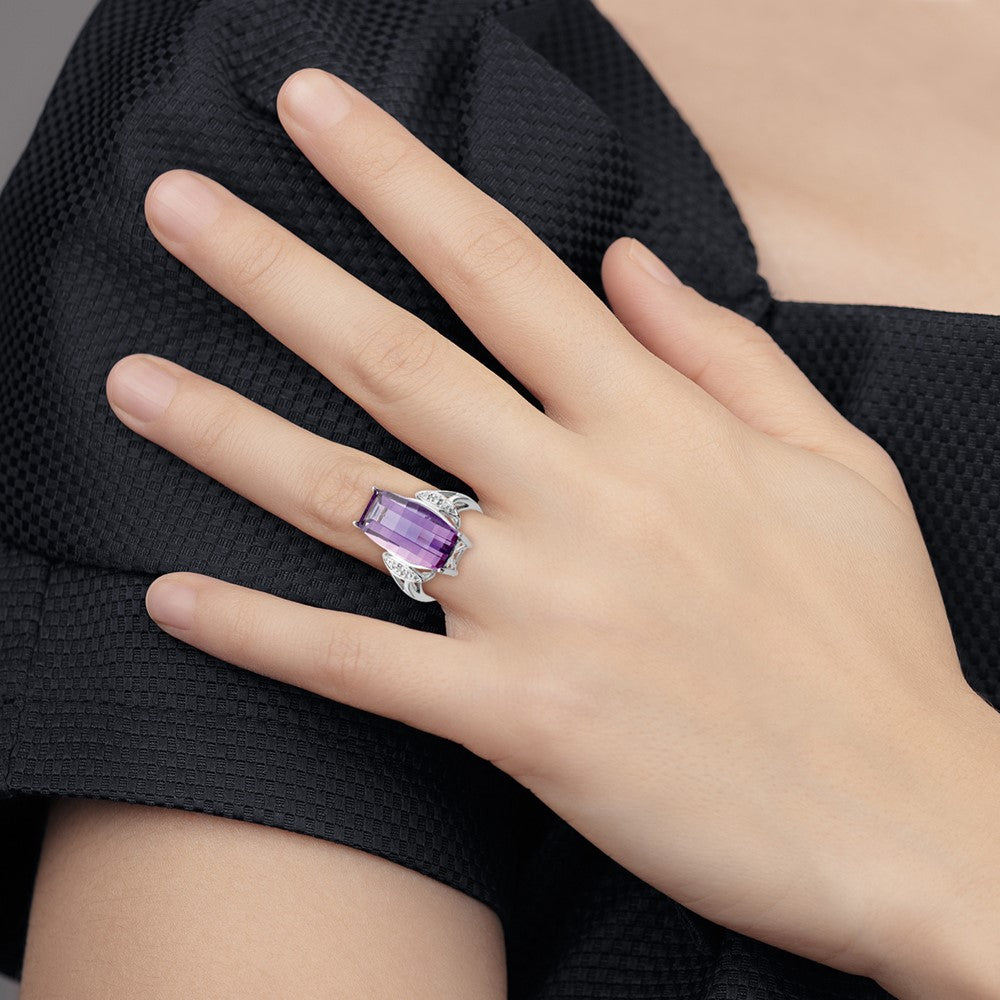 Sterlingsilber Rhodiniert Amethyst & Diamant Ring