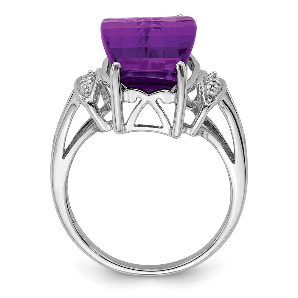 Sterlingsilber Rhodiniert Amethyst & Diamant Ring