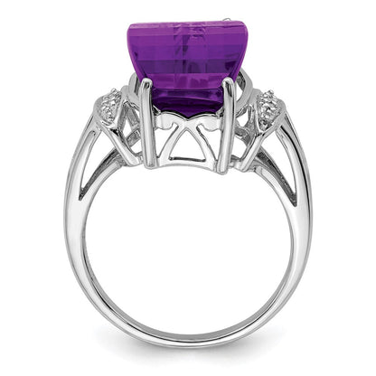 Sterlingsilber Rhodiniert Amethyst & Diamant Ring