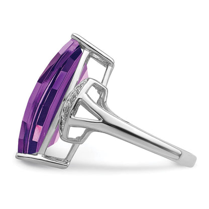 Sterlingsilber Rhodiniert Amethyst & Diamant Ring
