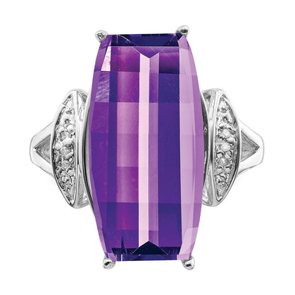Sterlingsilber Rhodiniert Amethyst & Diamant Ring