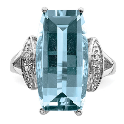 Sterlingsilber Rhodium Himmel Blautopas & Diamant Ring (size 7 Nur)