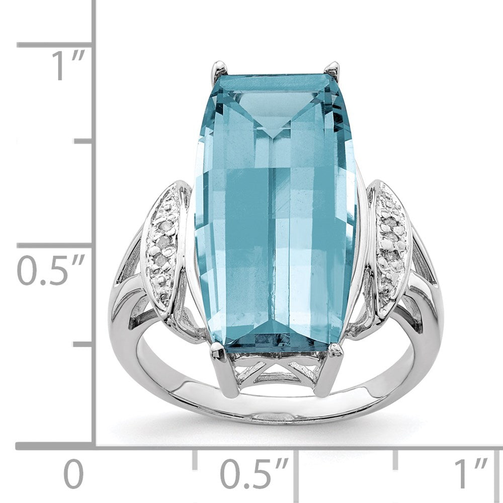 Sterlingsilber Rhodium Himmel Blautopas & Diamant Ring (size 7 Nur)