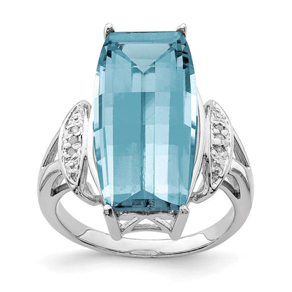 Sterlingsilber Rhodium Himmel Blautopas & Diamant Ring (size 7 Nur)