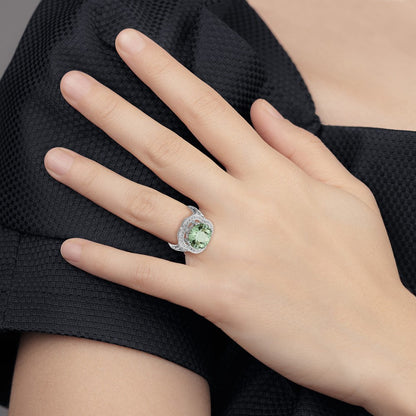 Sterlingsilber Rhodium Karo Schliff Grün Quarz Ring (size 7 Nur)